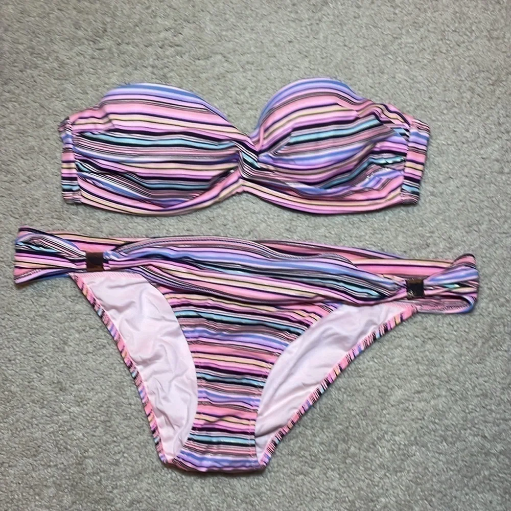 Victoria Secret Cheeky Hottie Bottoms Bandeau Underwire Top Neon Metallic bikini